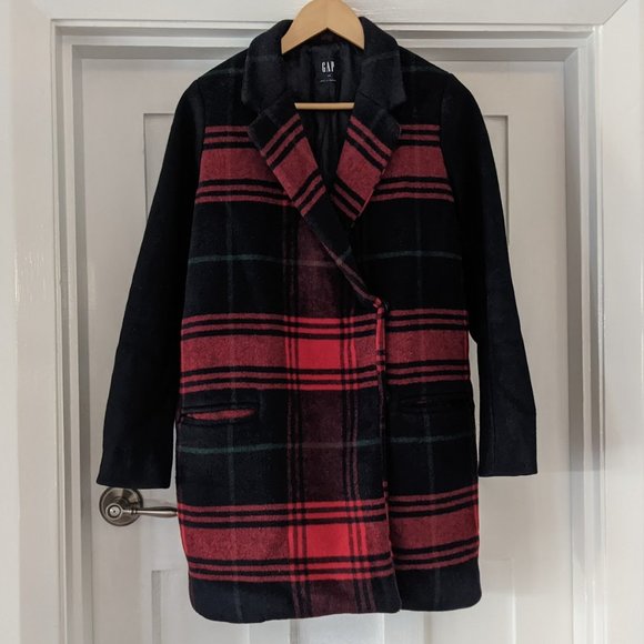GAP Jackets & Blazers - GAP Tartan Plaid Wool Trench Jacket Coat